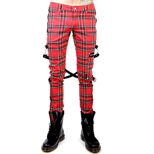 Gothic Bondage Red Plaid Men Pant Alternative Punk Rebel Rock Emo Trouser Pant