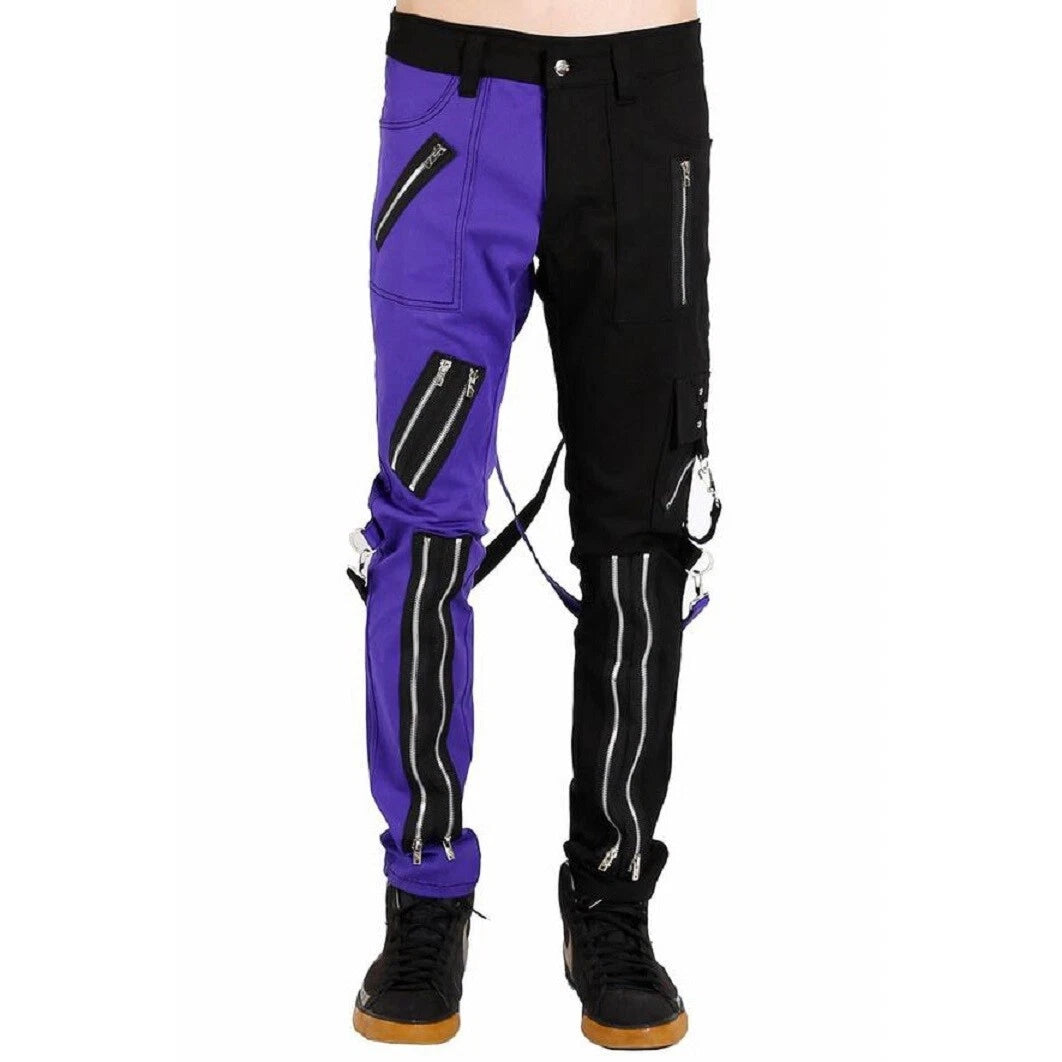 Gothic Bondage Men Pant Alternative Punk Rock Split Leg Purple