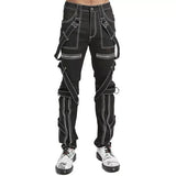 Prime Quality Gothic Straps Zipper Stitch Trousers Punk Rock Studs Metal Chain Trouser Pants/USA Sizes