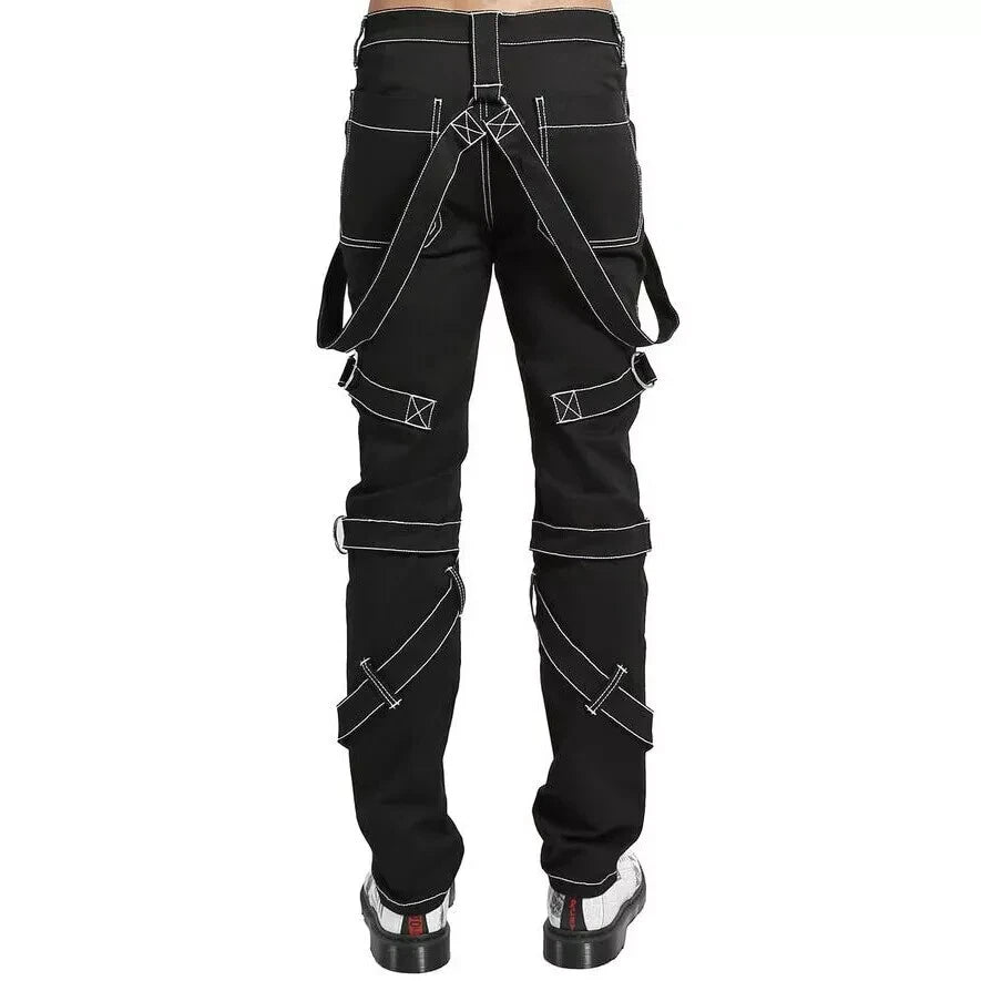 Prime Quality Gothic Straps Zipper Stitch Trousers Punk Rock Studs Metal Chain Trouser Pants/USA Sizes