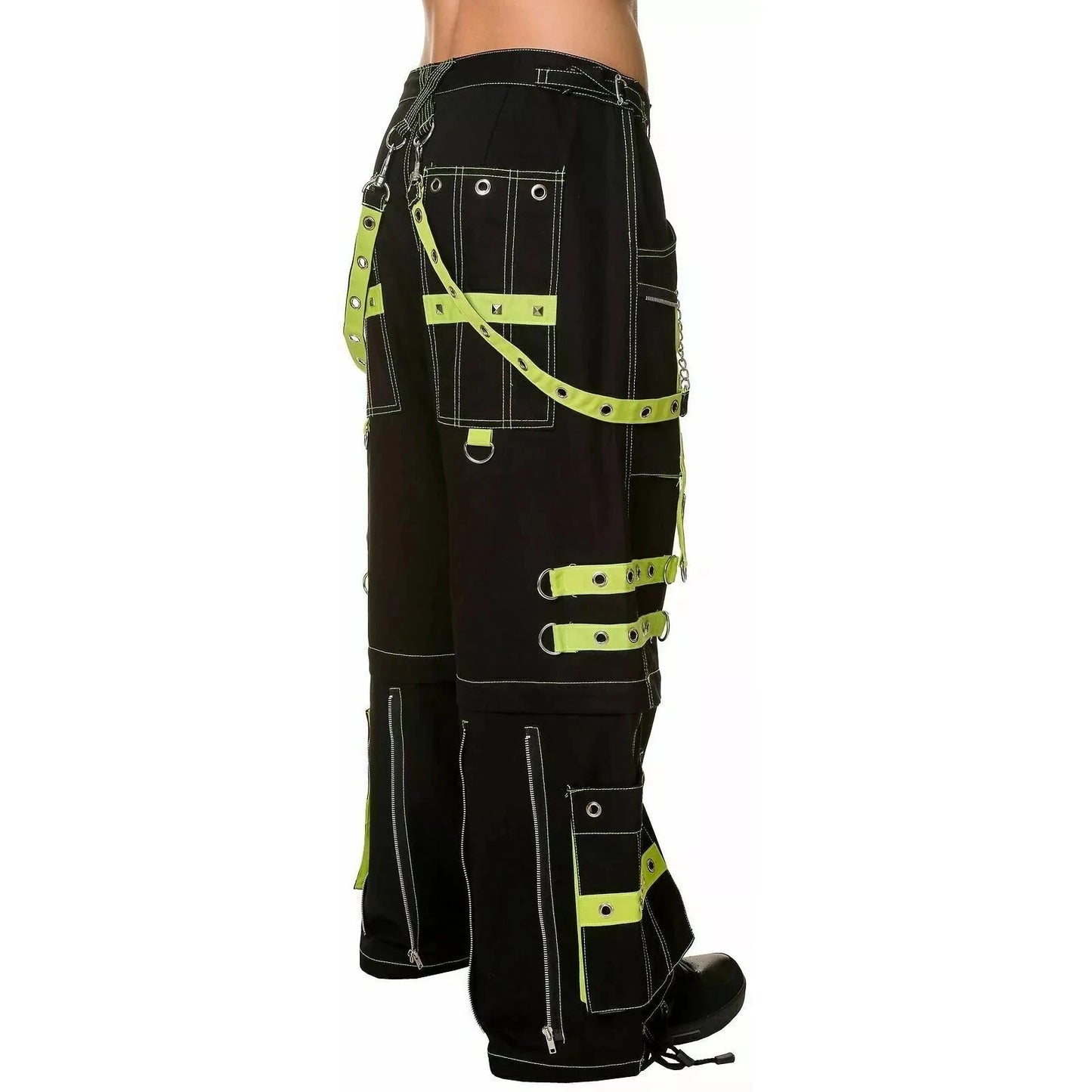 Gothic Men's Handmade Bondage 4 Pocket Trouser Punk Rock Black Yellow Gothic Yellow Stitch USA