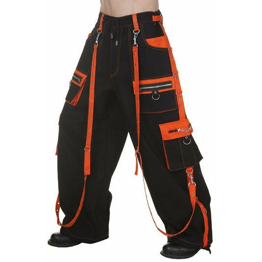 Gothic Men's Handmade Bondage 4 Pocket Dead Thread Trouser Punk Rock Black Orange Pant