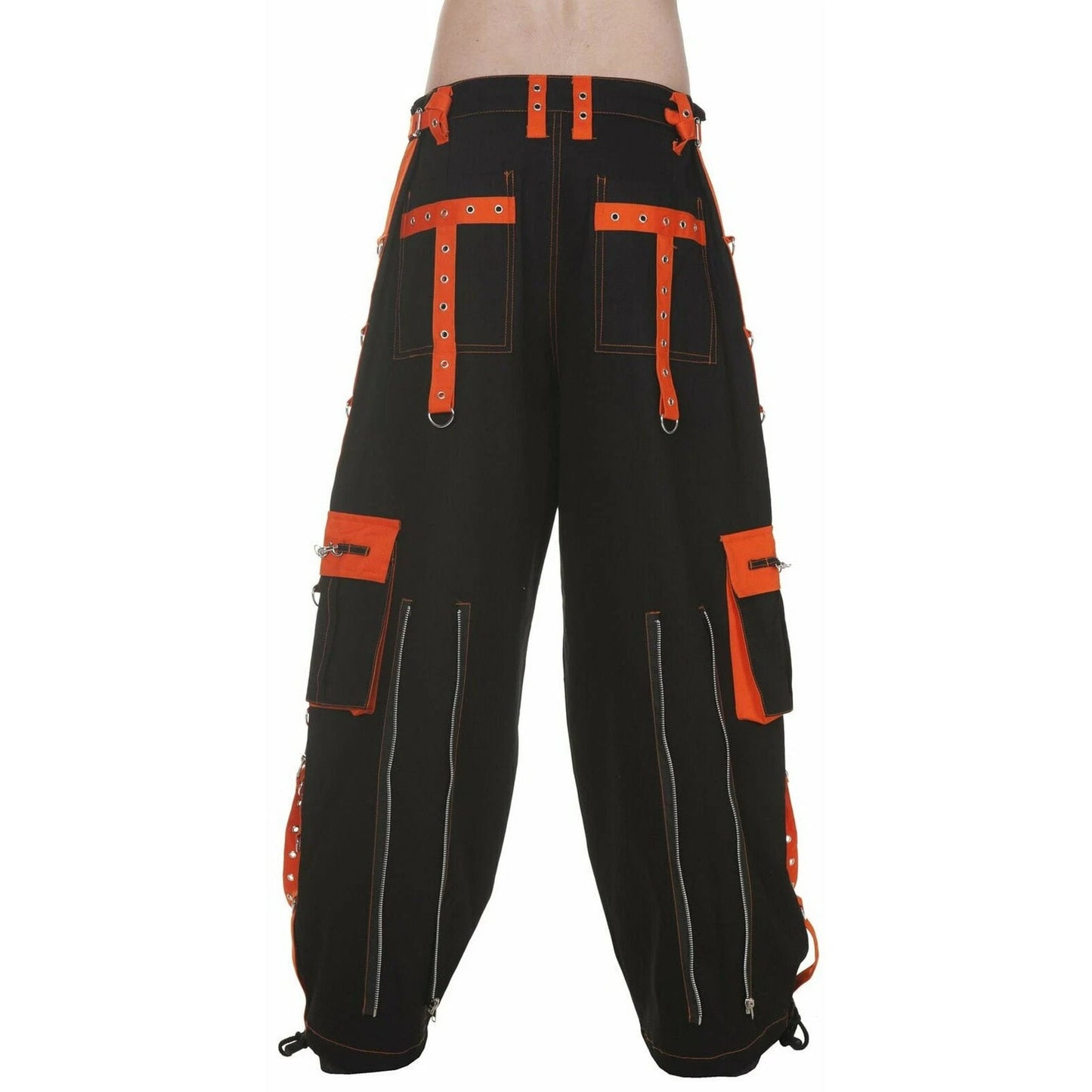 Gothic Men's Handmade Bondage 4 Pocket Dead Thread Trouser Punk Rock Black Orange Pant
