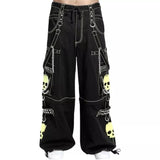 Gothic Bondage Black Lime Big Skull Men Pant Alternative Punk Rock Jeans Emo Trouser Pant Shorts USA