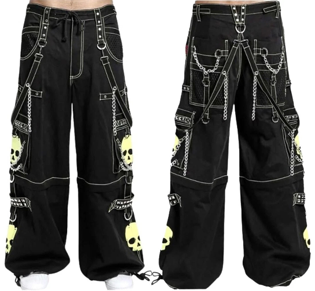 Gothic Bondage Black Lime Big Skull Men Pant Alternative Punk Rock Jeans Emo Trouser Pant Shorts USA