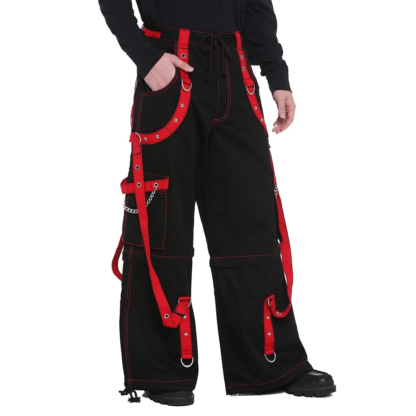 Prime Quality Handmade Gothic Bondage Men Pant Alternative Punk Rock Red/Black Emo Trouser Pant ShortsUSA