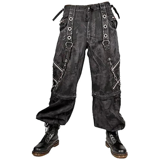 Prime Quality Bondage Gothic Wax Cotton Men's Cyber Rave Techno Jeans Punk Shorts Biker Pants USA