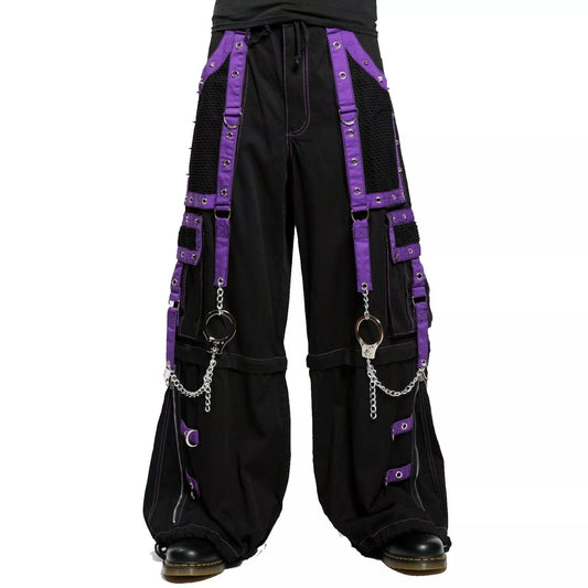 Men Gothic Pant Black Purple Punk Baggy Pant With Chrome Rings & Amp; Chain USA