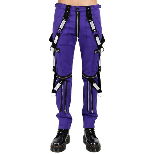 Men Gothic Bondage Reflective Men Pant Alternative Punk Rock Emo Pant Electric Pants Purple/USA