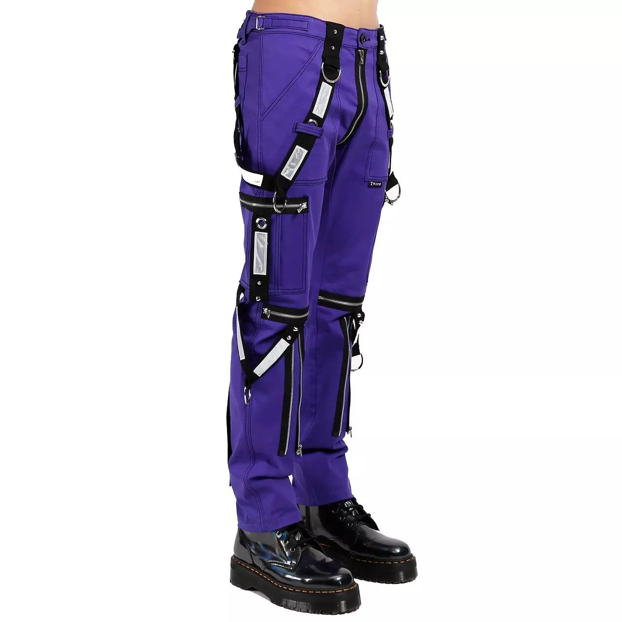 Men Gothic Bondage Reflective Men Pant Alternative Punk Rock Emo Pant Electric Pants Purple/USA