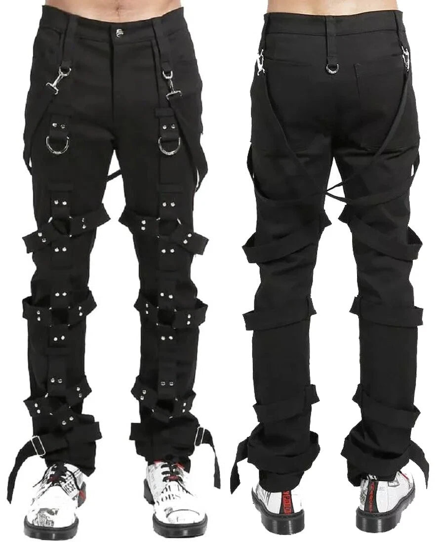 Prime Quality Men Gothic Bondage Pant Alternative Punk Rock Emo Harness Pants Black/USA