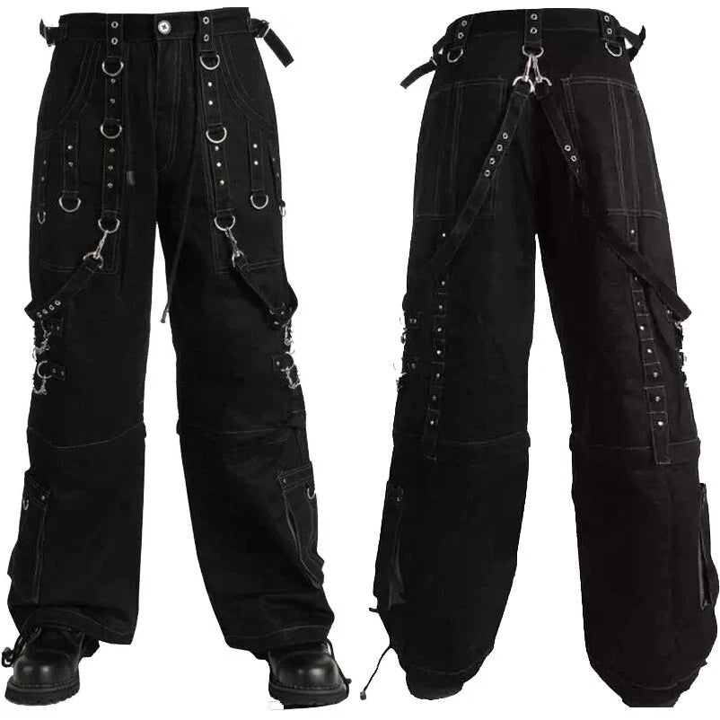 Men Handmade Gothic Bondage Trouser Grey Thread Cyber Pant Punk Shorts Metal Studs Pants/Gothic Pant
