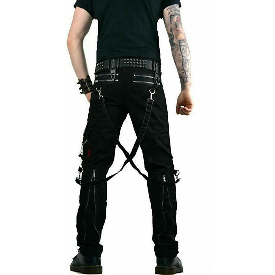 Gothic Straps Zipper Trousers Punk Rock Studs Metal &Amp; Chain Trouser Pant