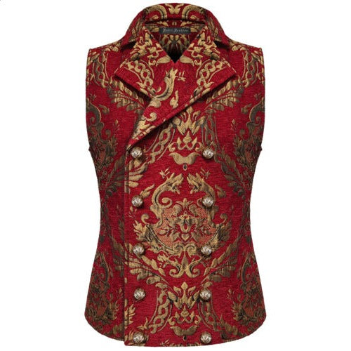 Prime Quality Men's Handmade Red/Gold Victorian Cavalier Waistcoat Vest