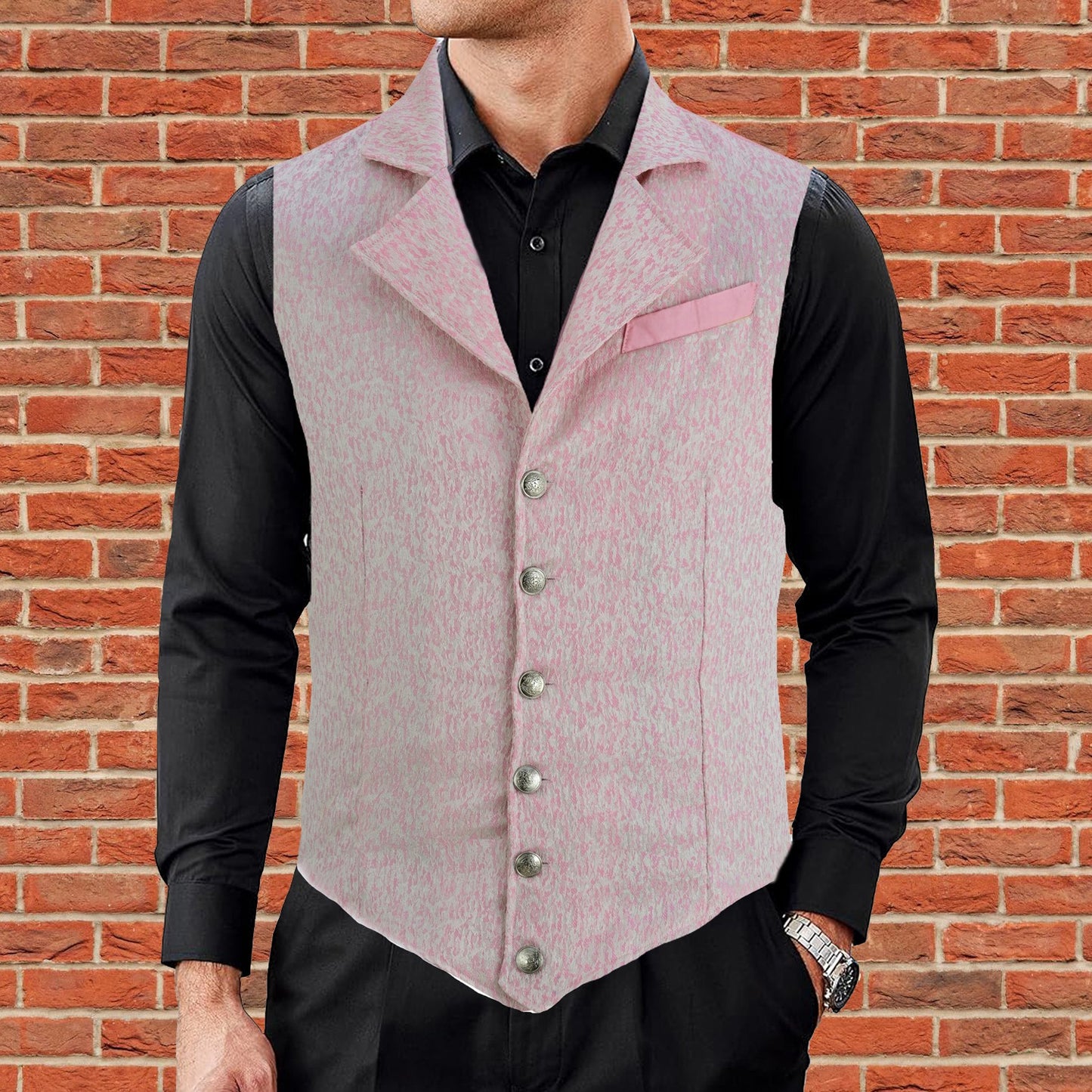 Handmade Pink Men's Victorian Suit Gentleman Vest Steampunk Gothic Waistcoat/Usa