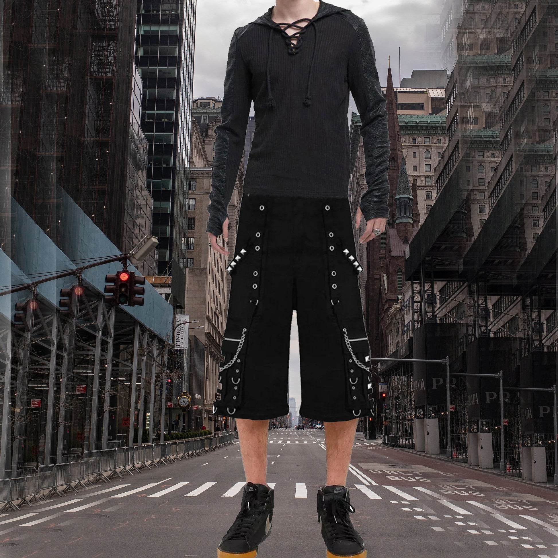 Gothic Bondage Mens Alternative Punk Attitude Cyber Rock Emo Shorts