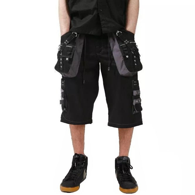 Gothic Men's Black Grey Men Short Gothic Cotton Studs Metal Punk