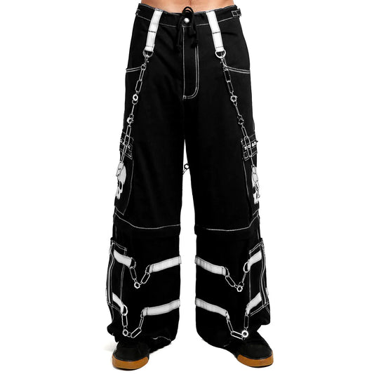 Gothic Bondage Black Skull Zip Off Pants Black & Amp White Alternative Punk Rock Emo Trouser Pant Usa