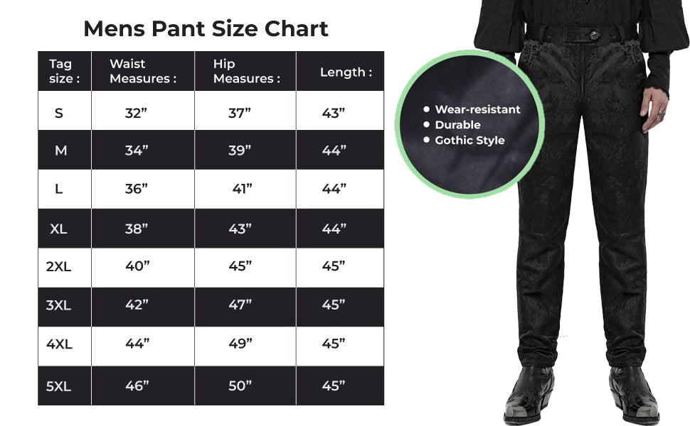 Men's Black Brocade Victorian Dress Pant Trouser/Black Gothic Pants