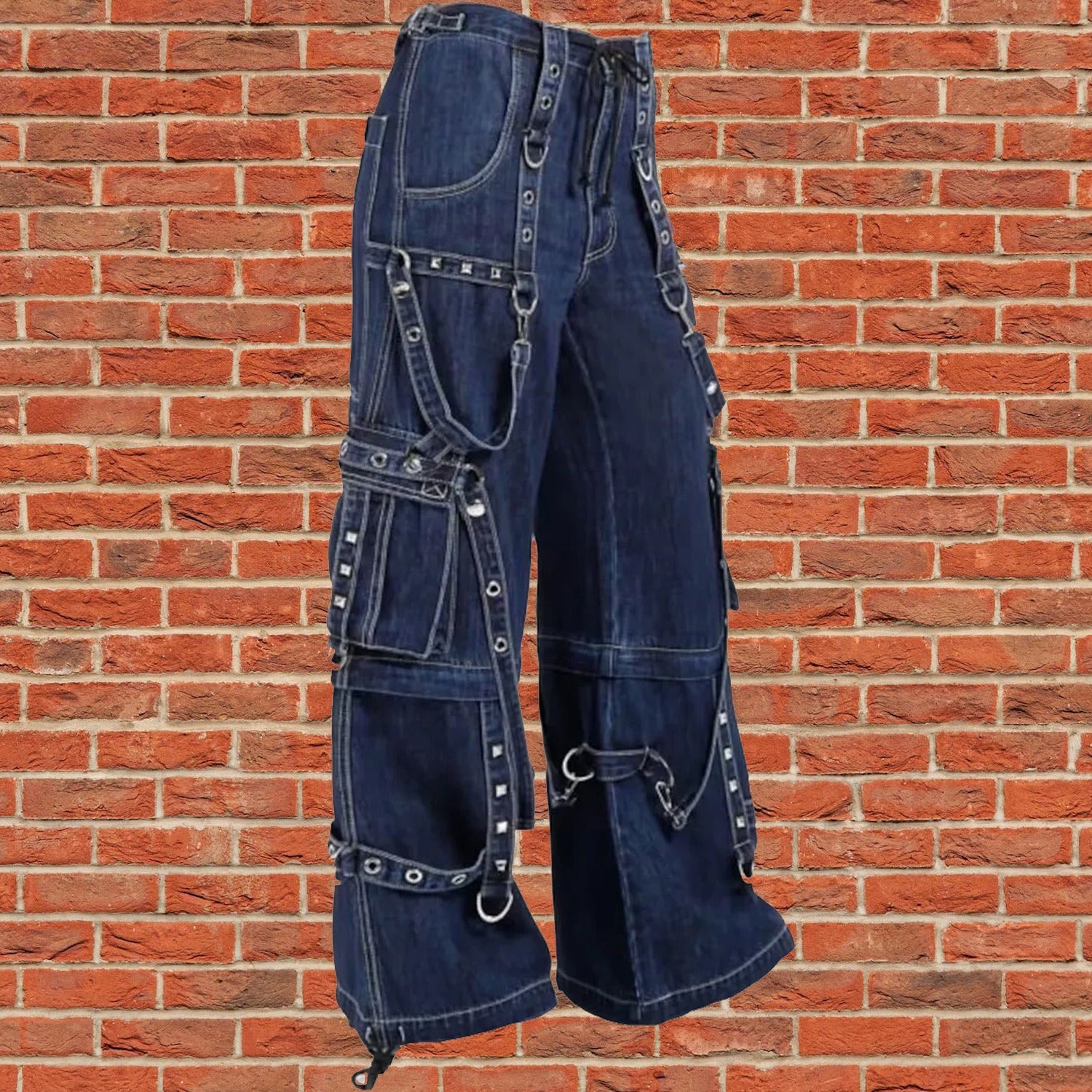 Gothic Blue Jeans Zip Off Pants Punk Buckle Zips Chain Strap Trousers Trip Pant