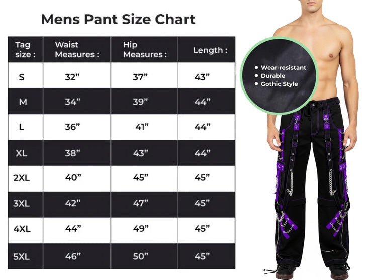 Mens Gothic Punk Black Purple Bondage Pant Chain Techno Rock Punk Usa