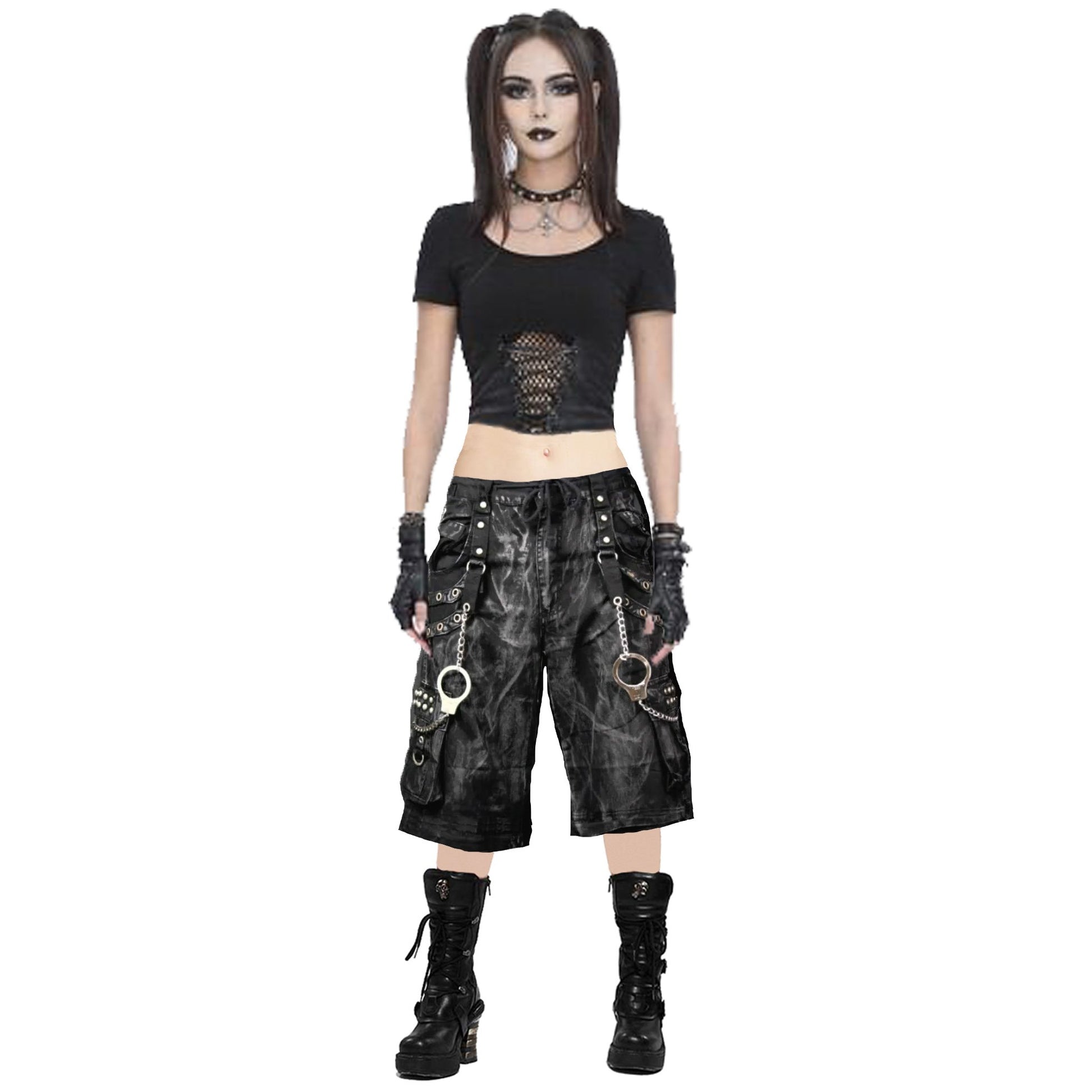 Gothic Jeans Apocalyptic Punk Emo Shorts Mechanic Acid Gothic Cyber Pants
