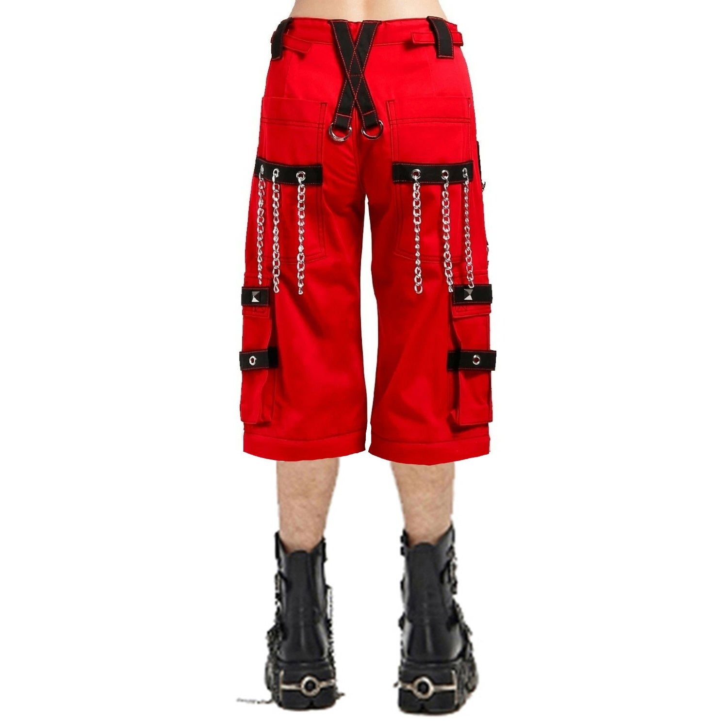 Gothic Bondage Handmade Mens Alternative Punk Rock Transformer Trouser Red Baggy Shorts
