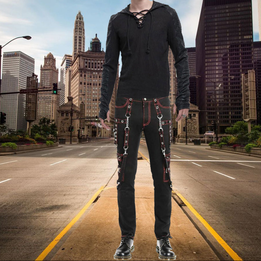 Gothic Men's Military Officer Trousers Black Red/Black Pants