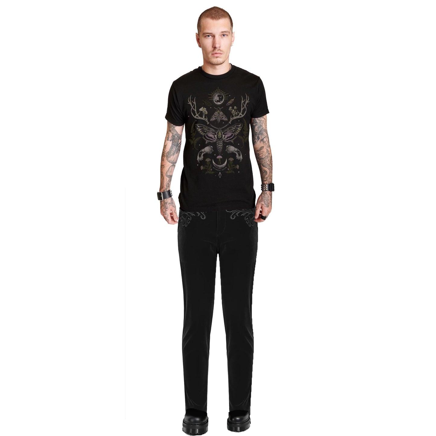 Men's Black Velvet Embroidery Gothic Regency Dress Pants /Velvet Pant