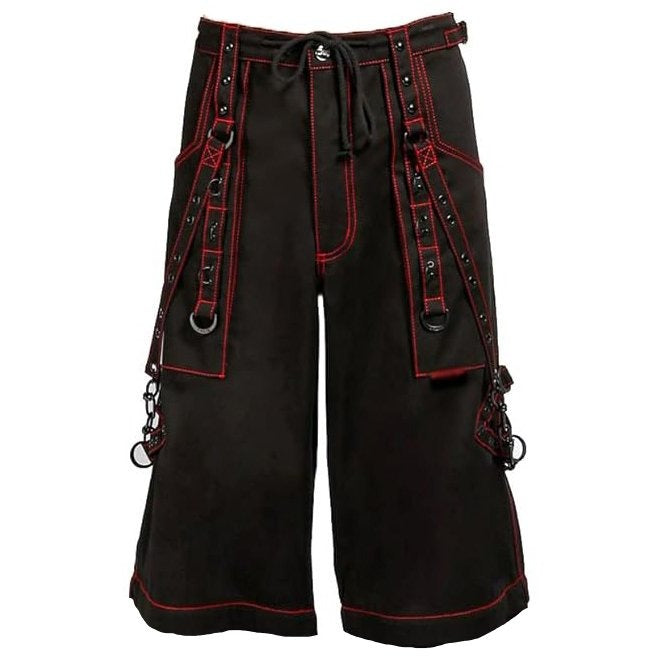 Mens Black Gothic Super Studded Shorts Red Stitching
