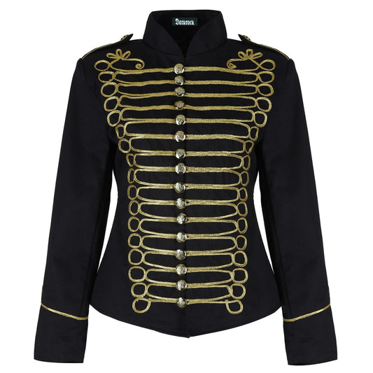 Women's Emo Punk Goth Napoleon Military Drummer Parade Jacket Black Gold