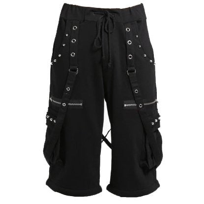 Men's Black Gothic Punk Shorts W/Straps Fleece Trip Shorts