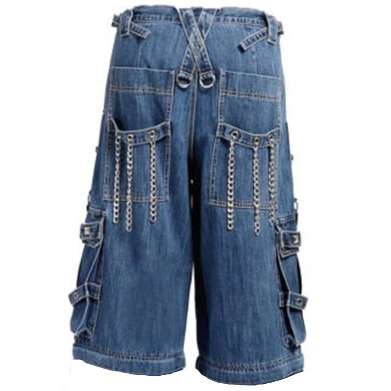 Extreme Bondage Light Blue Denim Shorts Skater Gothic Punk Rocker Cyber Biker Blue Dagger Shorts Handcuff