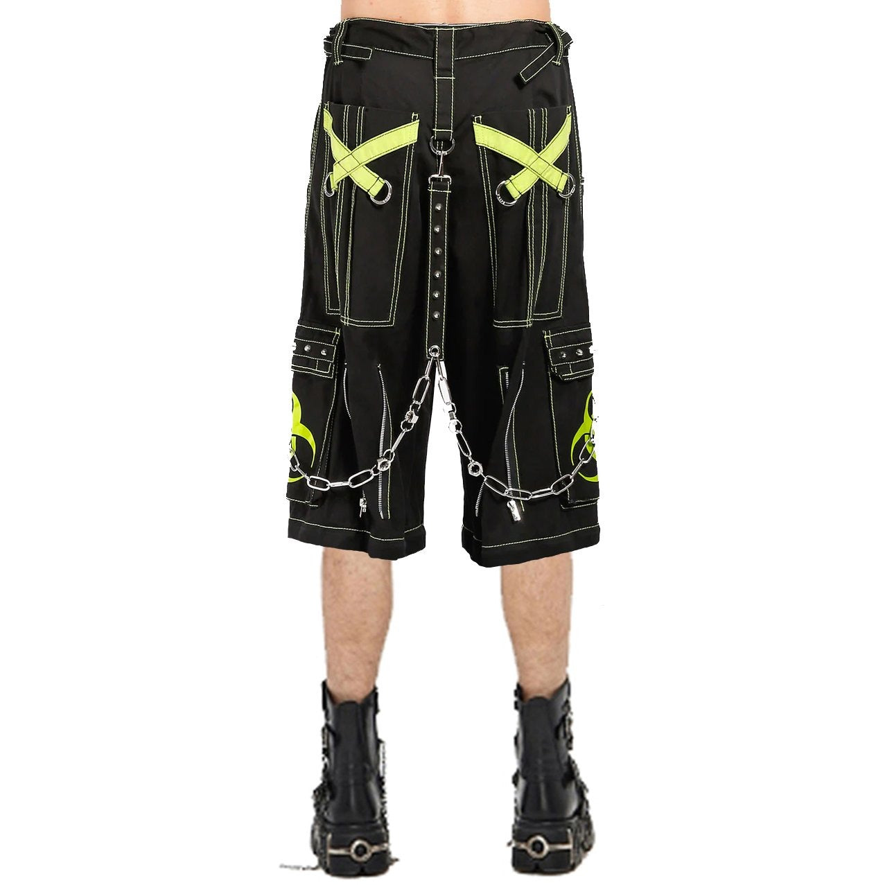 Gothic Bondage Biohazard Lime Skull Shorts Black Lime Alternative Punk Rock Emo Shorts