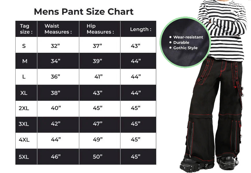 Men’s Black Gothic Super Studded Pants Red Stitching Men’s Fashion Goth Pant