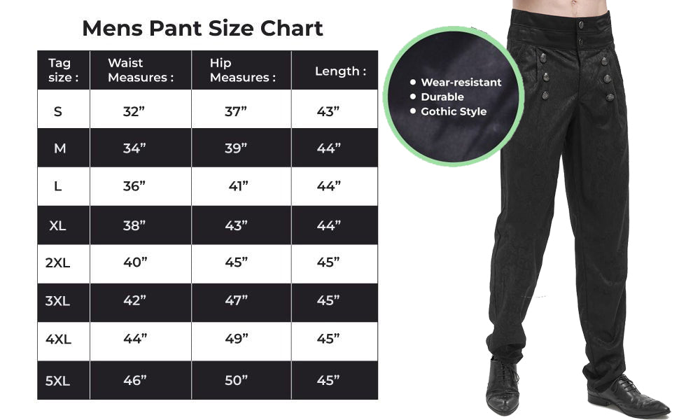 Devil Fashion Mens Gothic Aristocrat Jacquard High Waist Dress Pants