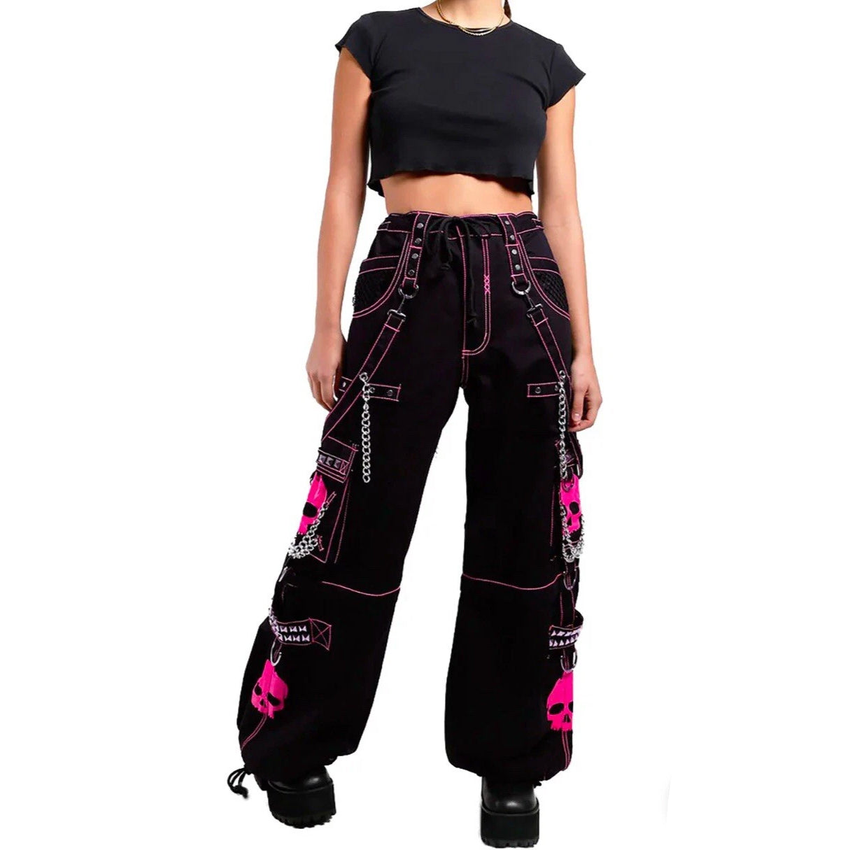 Women's Gothic Bondage Super Skull Pant Pink Big Skull Men Pant Alternative Punk Rock Emo Trouser Pant Shorts