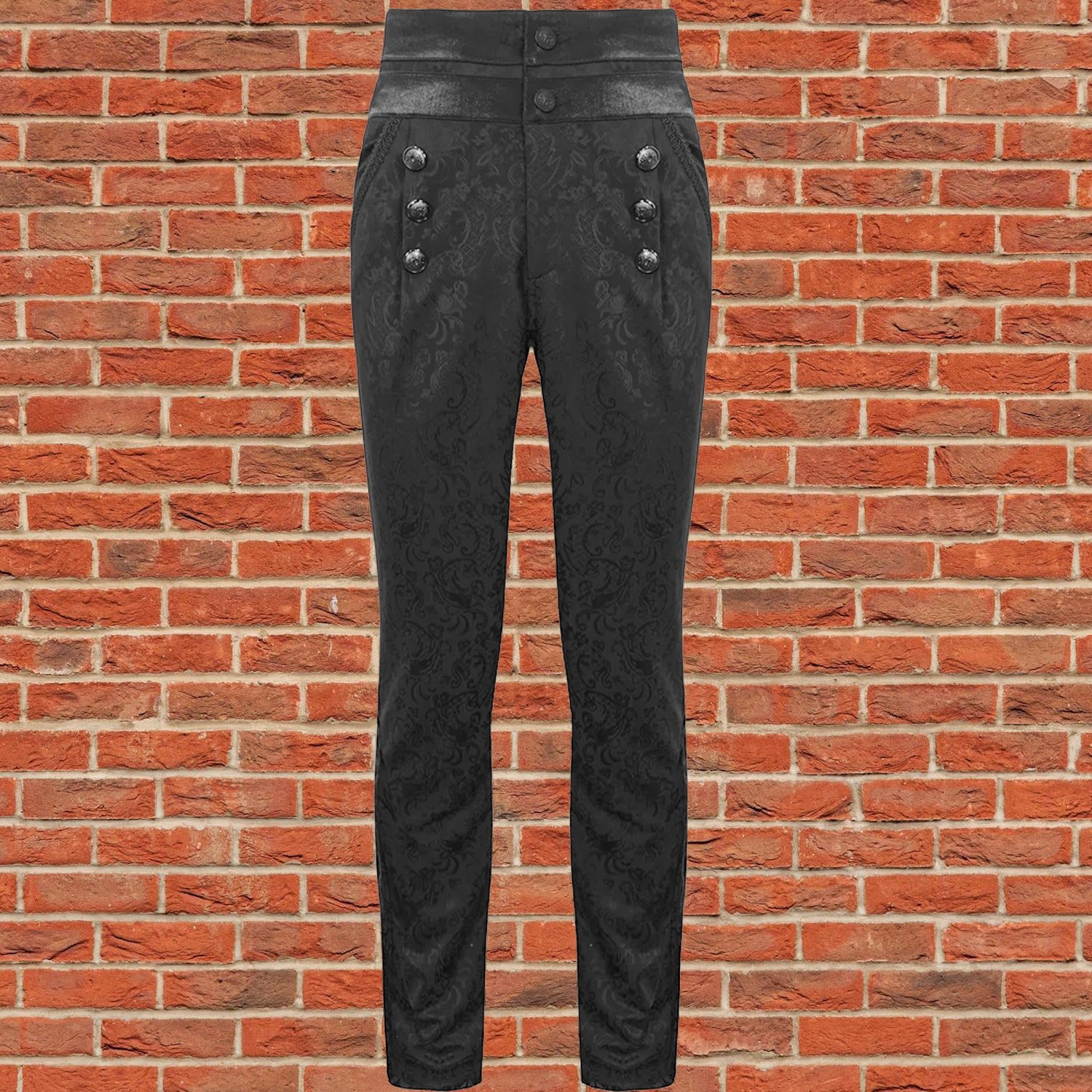 Devil Fashion Mens Gothic Aristocrat Jacquard High Waist Dress Pants