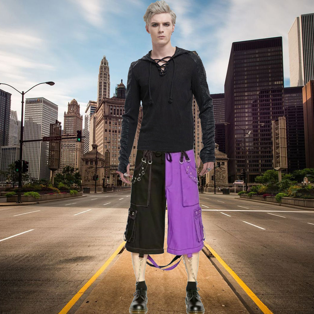 Gothic Bondage Men's Short Alternative Punk Rock Transformer Purple Baggy Shorts
