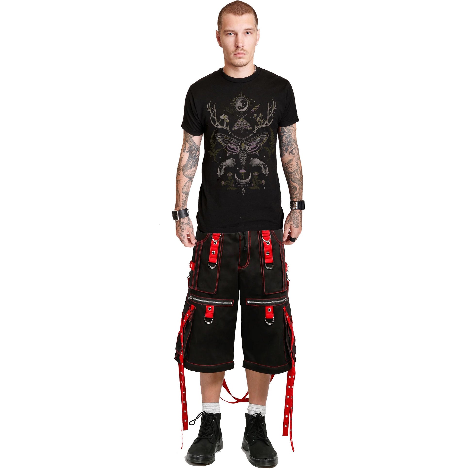 Gothic Mens Zip Shorts Black Red