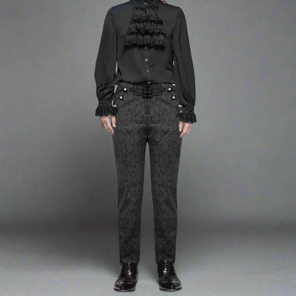 Devil Fashion Mens Gothic Steampunk Dress Pants Trousers Black Victorian Damask