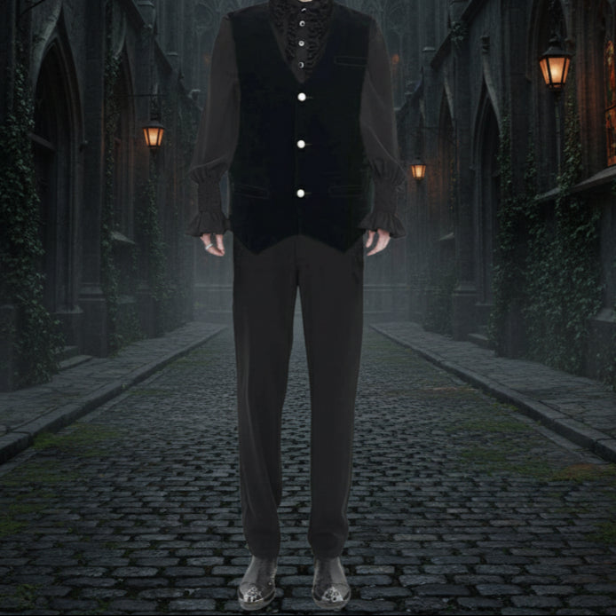Men's Black Velvet Vest /Waistcoat Gothic Steampunk/Wedding Vest/Prom Vest
