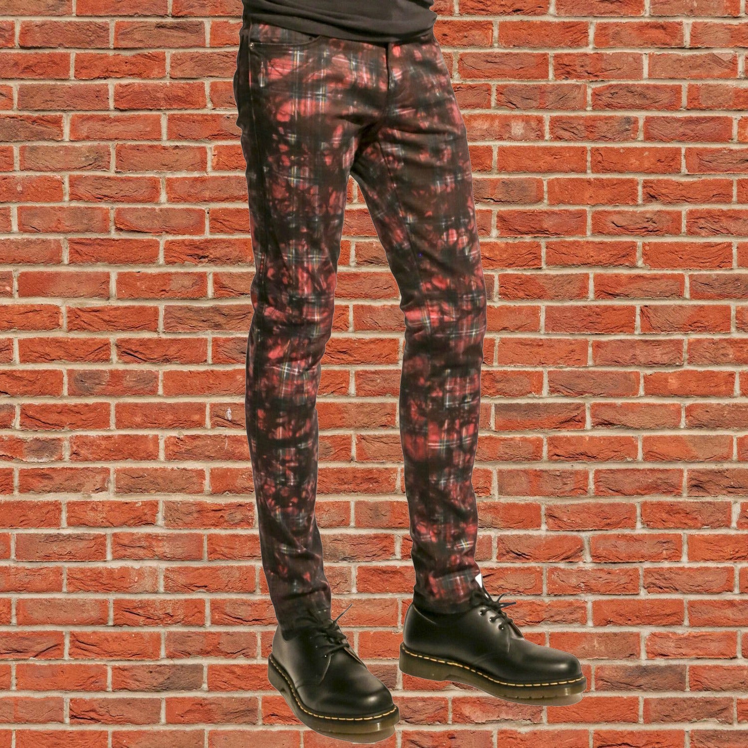 Gothic Red Tartan Plain Vintage Punk Buckle Zips Chain Strap Trousers Trip Pant