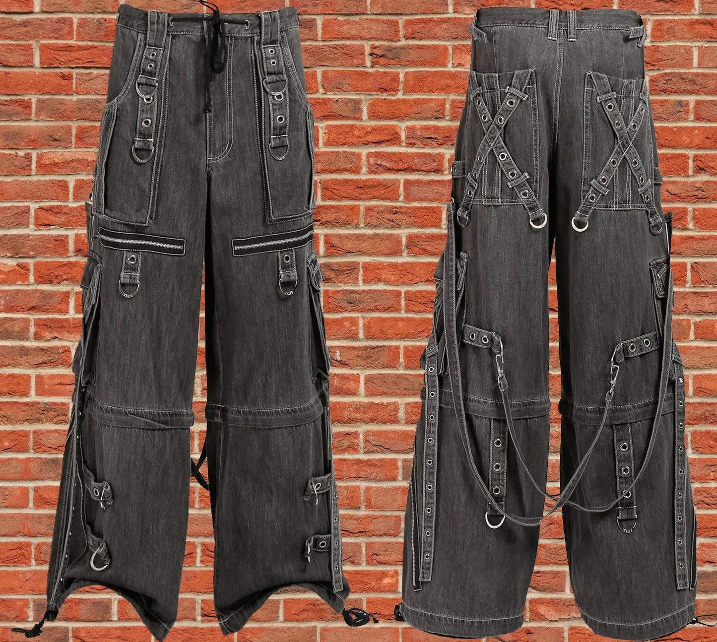 GOTHIC X-STRAP PANT BLACK DENIM