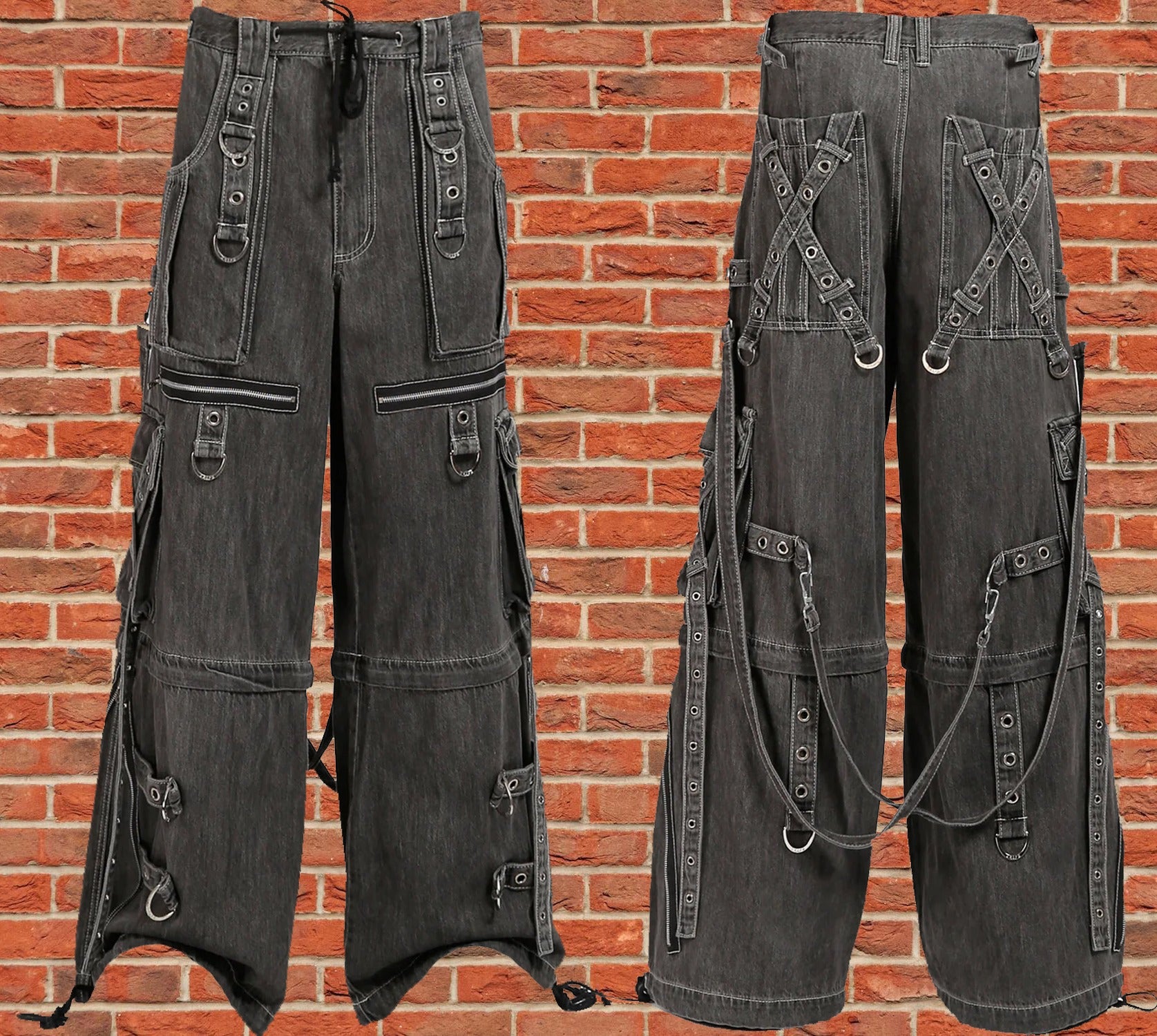 GOTHIC X-STRAP PANT BLACK DENIM