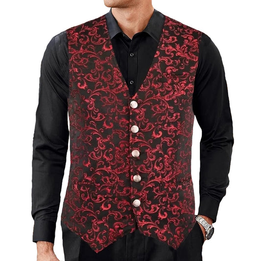Premium Men's Designer Stylish Casual Brocade Red Vest /Usa Sizes