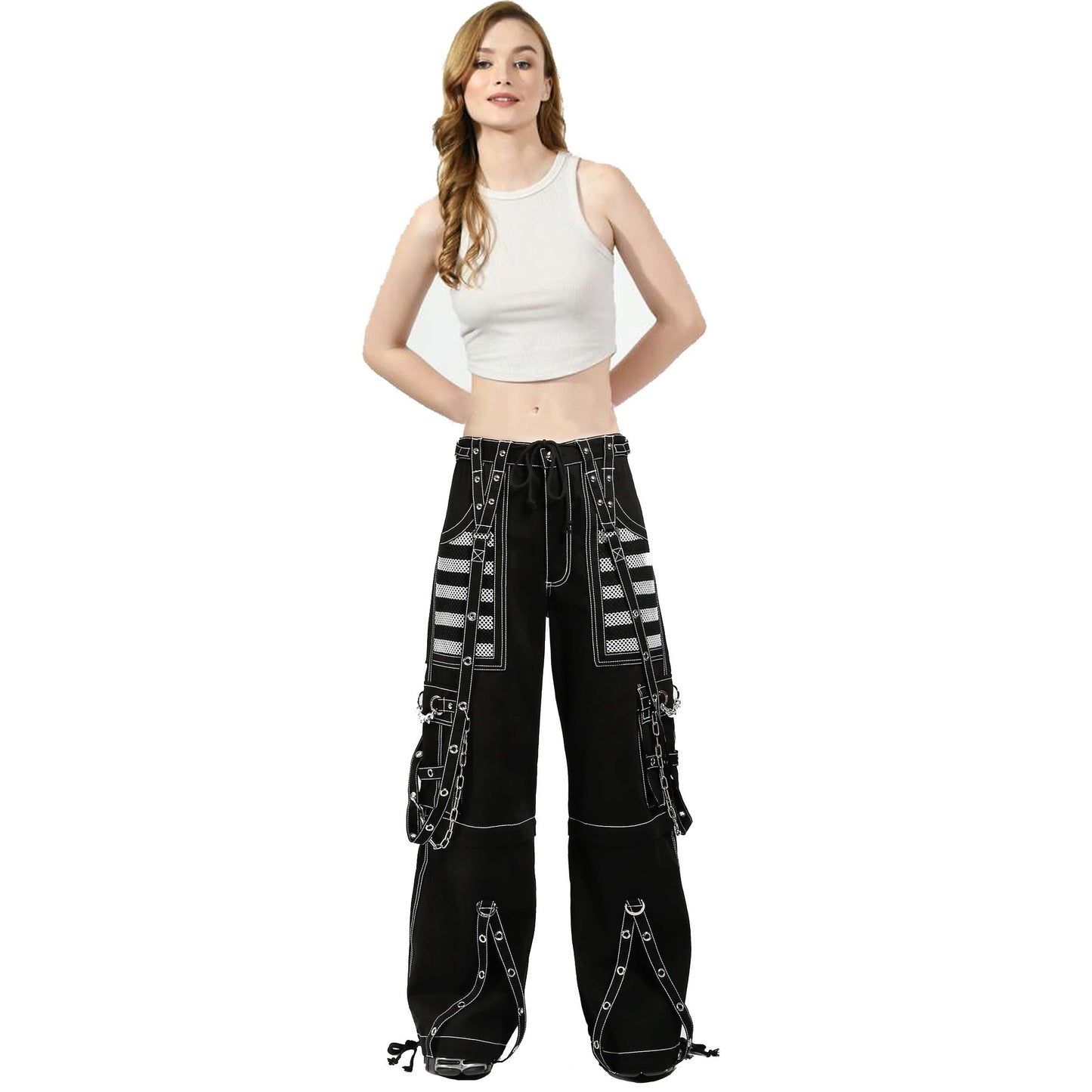Gothic Womens Extreme Bondage Skater Electro Pant White