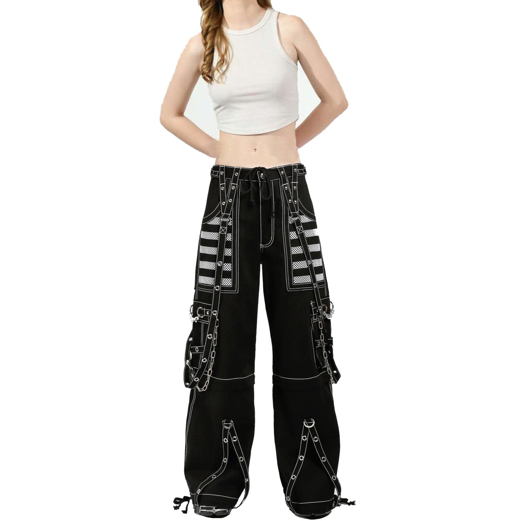 Gothic Womens Extreme Bondage Skater Electro Pant White