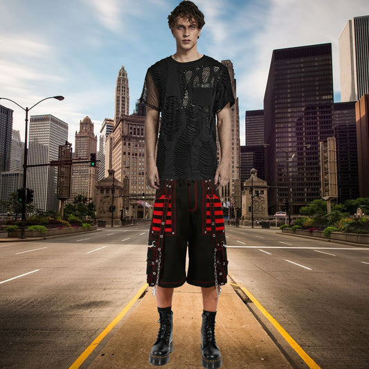 Gothic Extreme Bondage Skater Gothic Punk Rocker Cyber Steampunk Electro Shorts Red