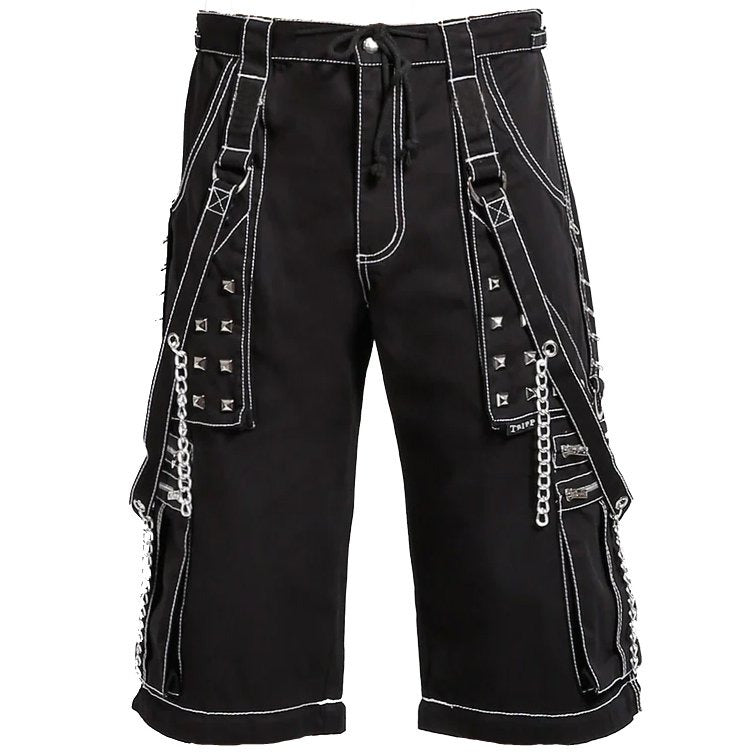 Prime Quality Gothic Men's Black Bondage Gothic Cyber Shorts Chain Techno Rock Punk Shorts